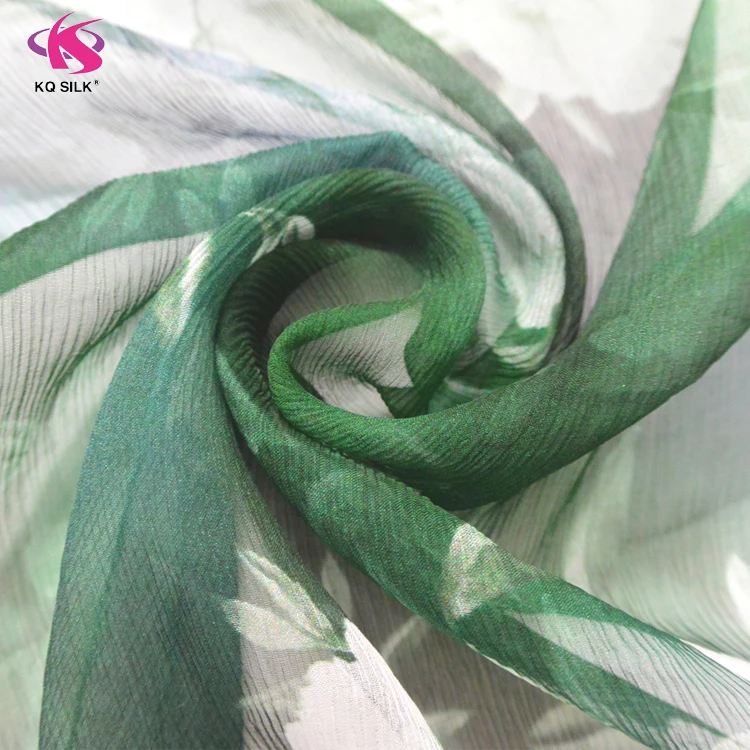 Шелковая крепоновая Жоржетта, модная ткань с зеленым цветочным узором, сморщенная шелковая ткань Жоржетта для женской одежды 2017