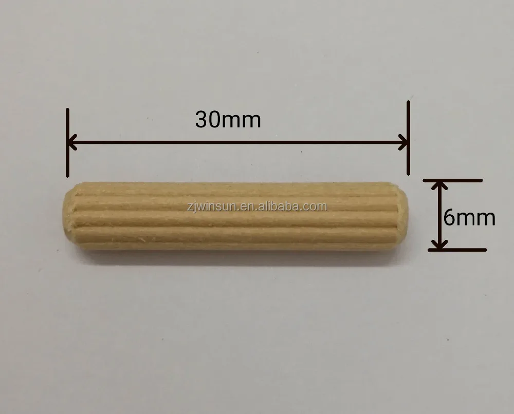 
solid wood birch beech white oak maple 6x30mm straight grooved fluted wooden dowel and dowel pin 