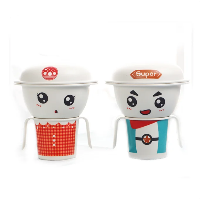 Cute Cartoon Bamboo Fiber Dinnerware Sets Eco-Friendly Kids Tableware Set Assembled Boy & Gril Cutlery School Picnic Set