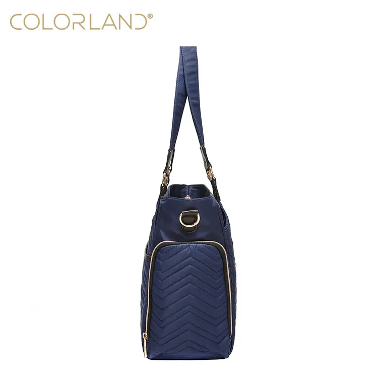 New Design Stylish Quilting Baby Diaper Bag Black Color Quilted Polyester Mummy Tote Bag