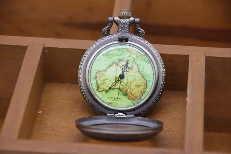 best price glass window antique bronze Australia map pocket watch
