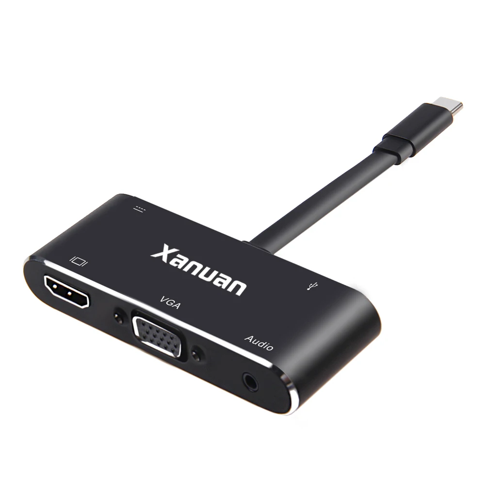 XANUAN USB C Type C to HDMI VGA USB3.0 Adapter Cable 4K 1080P for MacBook Pro 2018 ChromeBook Dell XPS