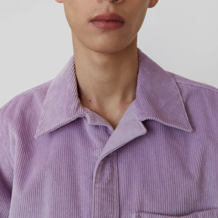 Solid Fashion Purple Plain Button Corduroy Shirt for Men