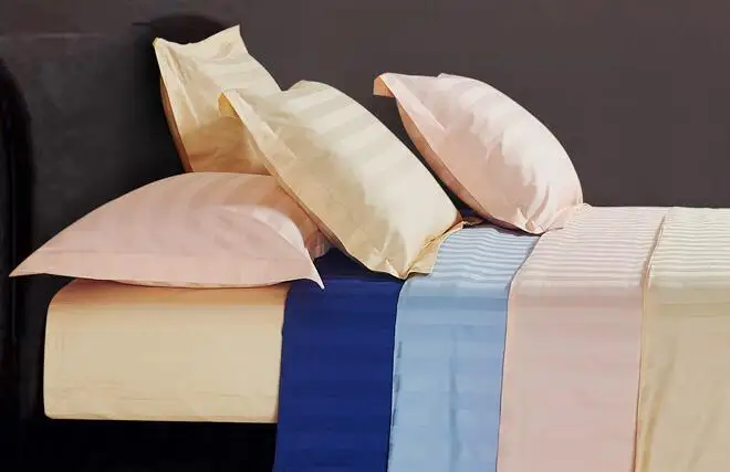 Stripe Solid Coral Color Queen King Bed Linen Satin Cotton Home