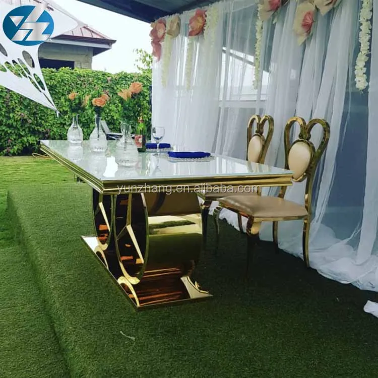 Свадебный обеденный стол из нержавеющей стали золотистого цвета с китайской фабрики