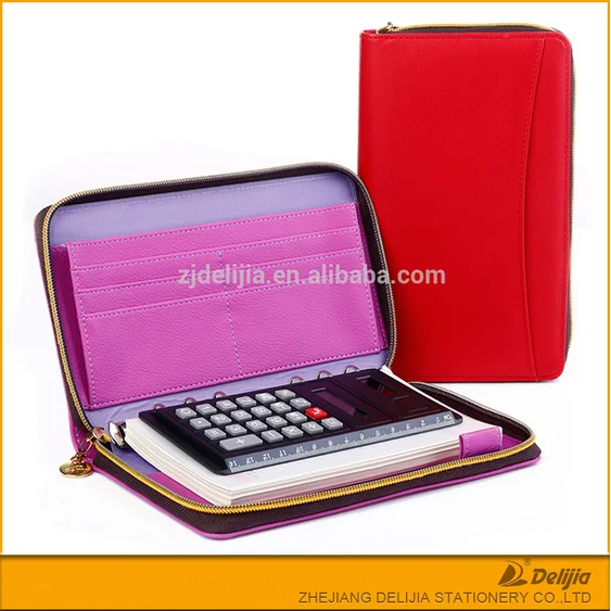 Office business cheap zipper lock organizer agenda with calculator
