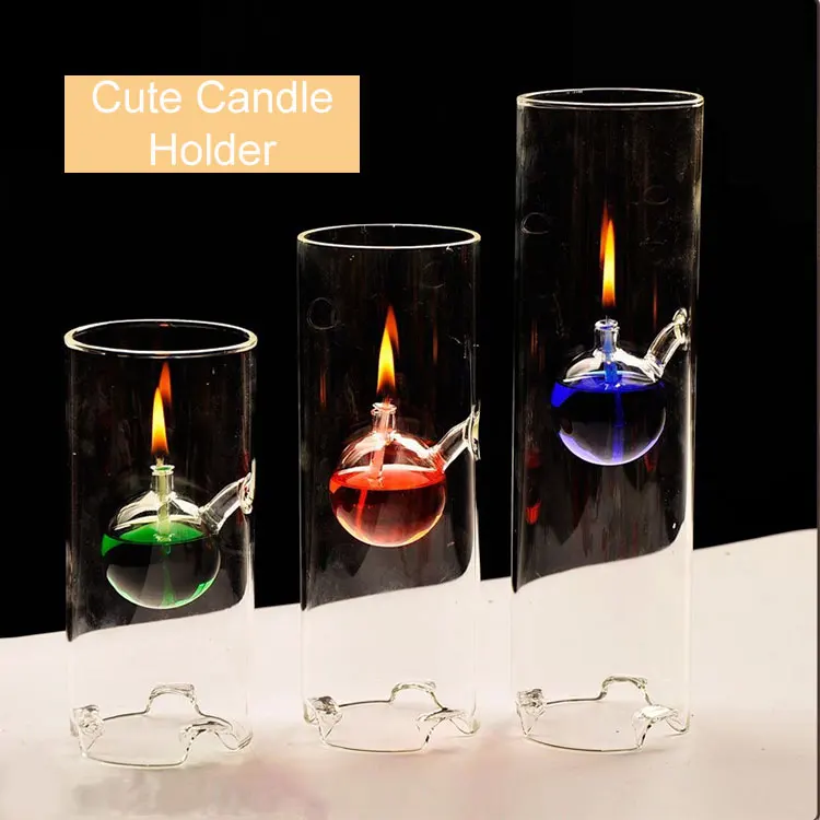 thick clear glass oil candle jar with candle platform