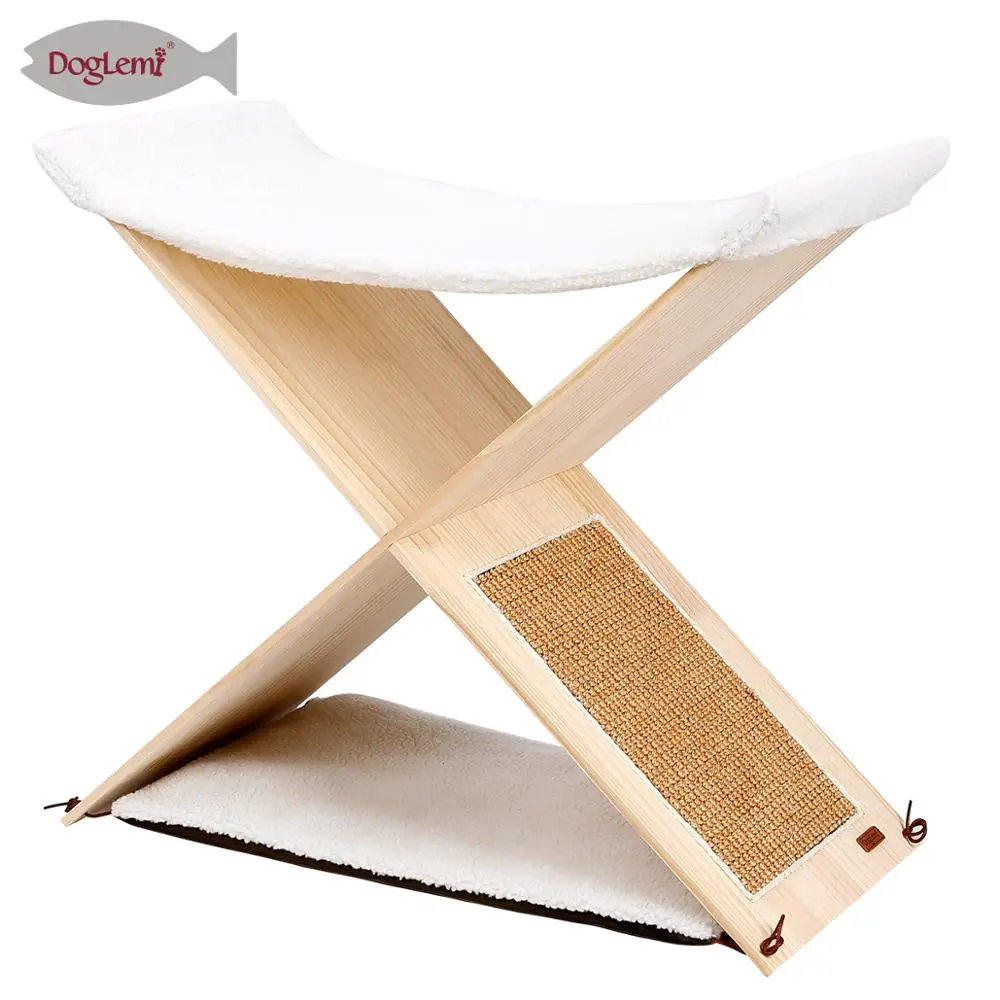 Nature Cat Beds Furniture Simple 2 Leve Furniture Cat Tree Solid Wooden Scratching Post Cat