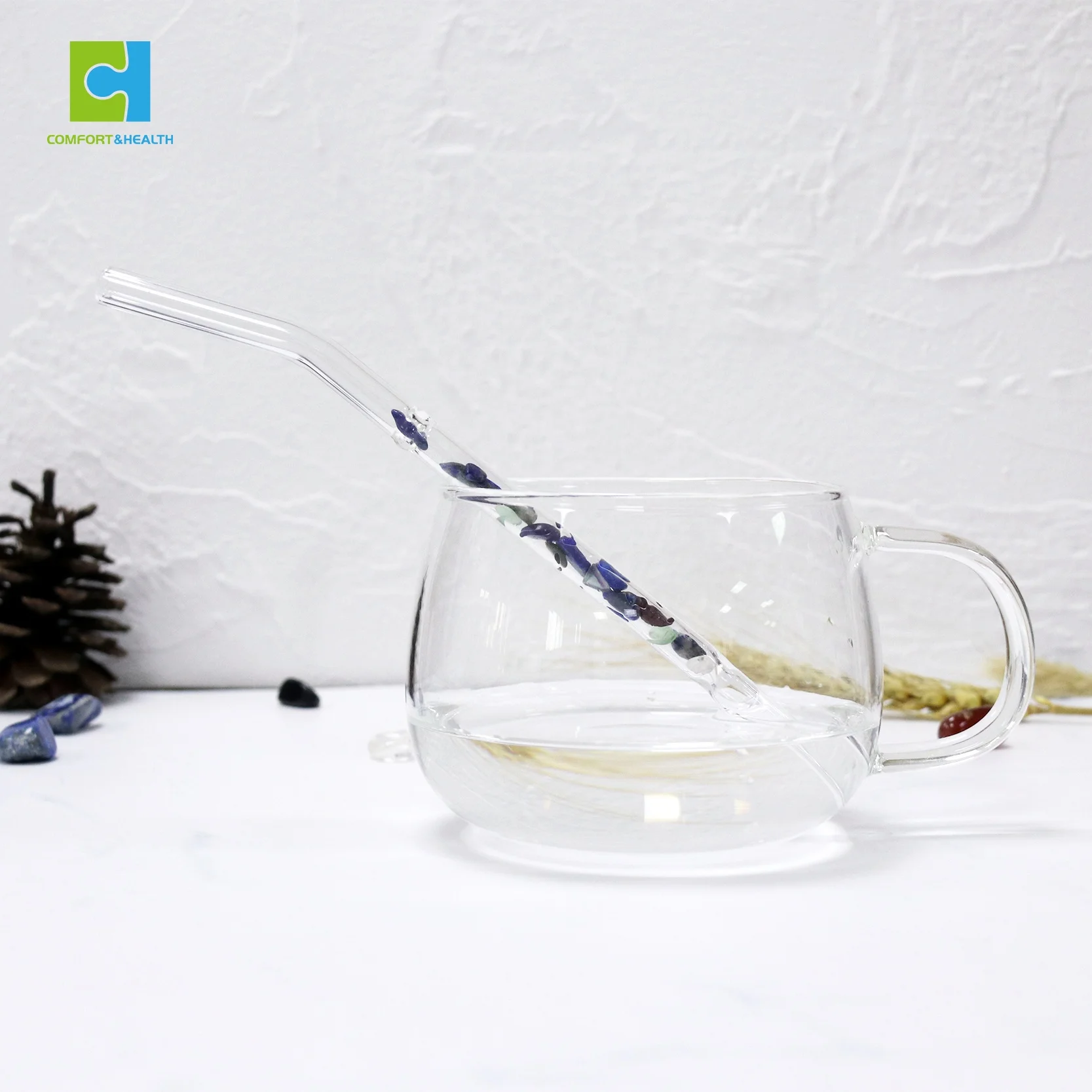 Custom Logo High Borosilicate Pyrex Clear Glass Drinking Crystal Straw With Quartz