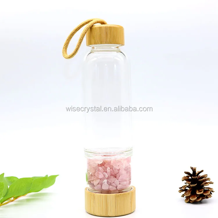 Best selling products healing crystal water bottle with Bamboo Lid