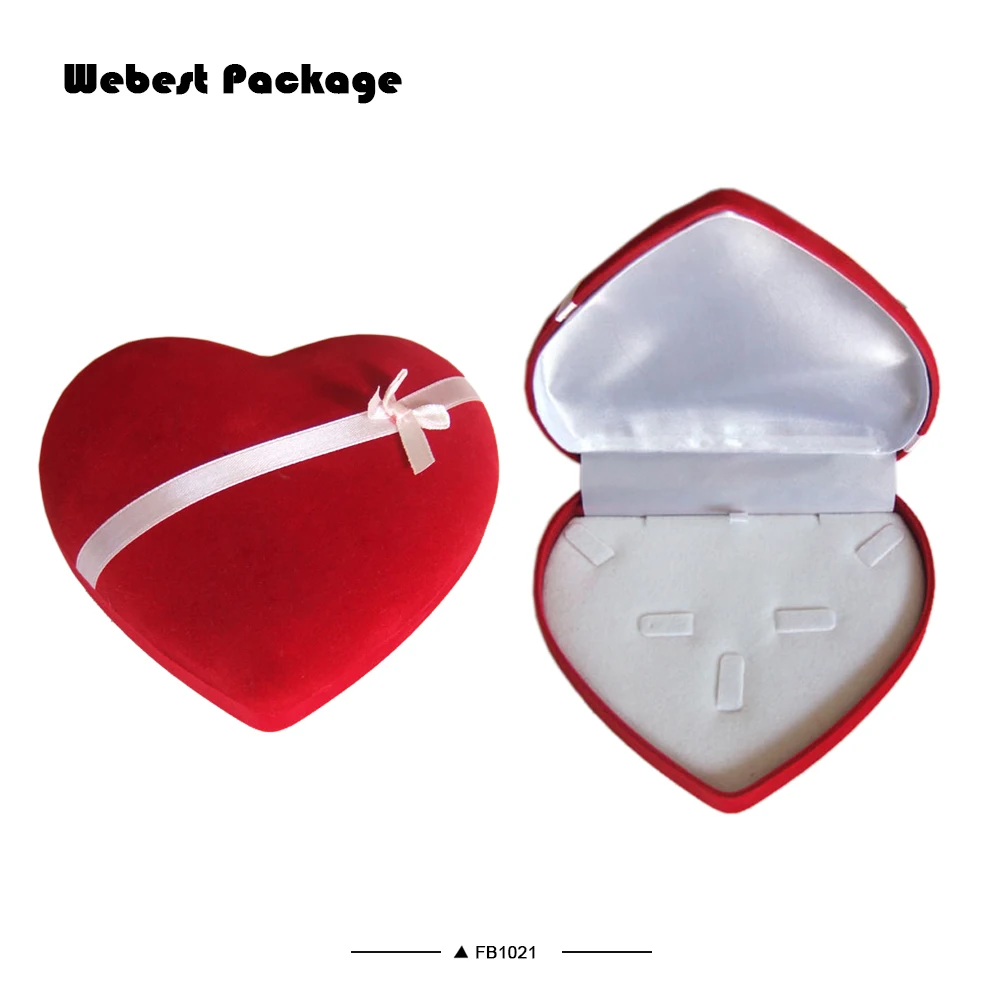 
Webest factory jewelry necklace set velvet red flocking double ring box heart 