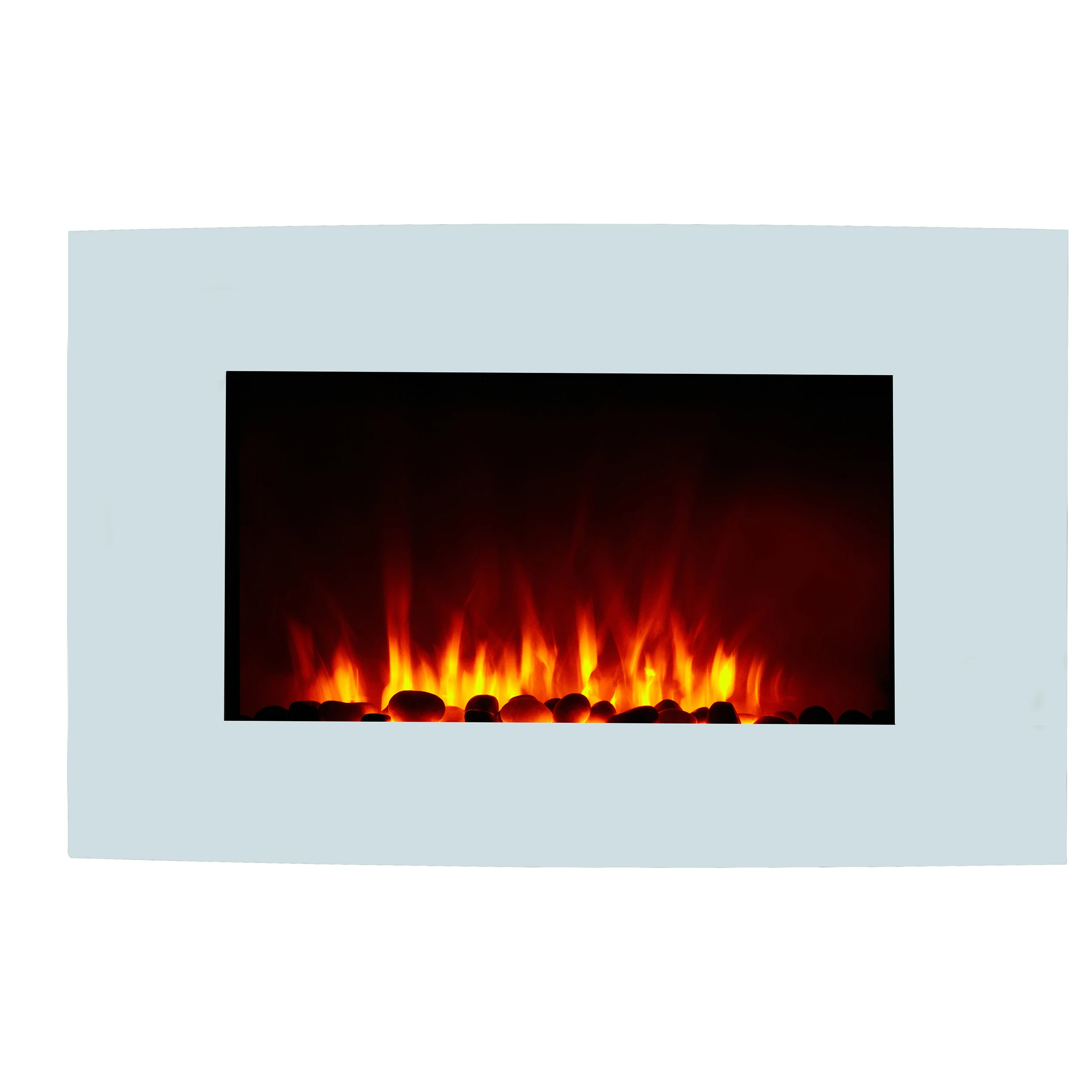 26 Inch Ventless Heater, Flat Toughened Glass Panel, Log Effect Fuel Bed- Electric Wall Mounted Fireplace