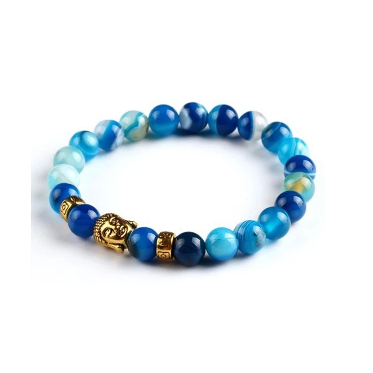 Wholesale Stone Health Beads Silver Buddha Head Spacer Bracelet for Male Female