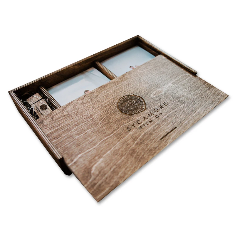 Diy Hand retro color custom logo Wooden Gift Box wedding Marriage Photo Album Packaging Box