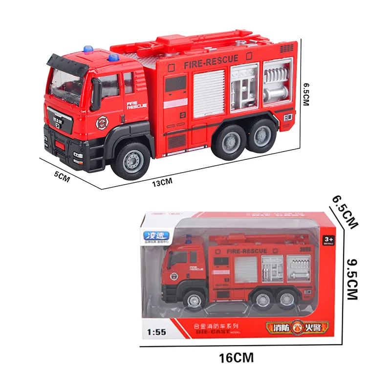 Diecast Toy Vehicles Fire Engine Transport Truck 1:55 Pull Back Fire Water Cannon Ladder Truck Rescue Cars Toy Gift for Kids