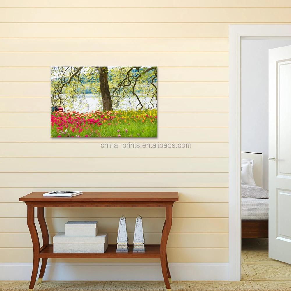 1 Piece HD Printed Lovers in Park Canvas Painting Nature Scenery Tulip Flower Wall Picture for Living Room/SJMT1942