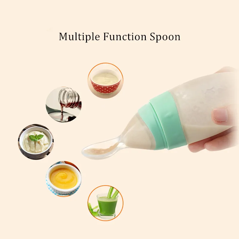 Baby feeding bottle dispensing spoon squeeze feeder for rice solid complementary food