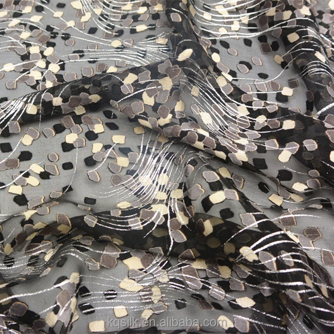 Шифоновая ткань с рисунком серебряной пудры, опал, шелк, шелк, вискоза, ткань для выгорания