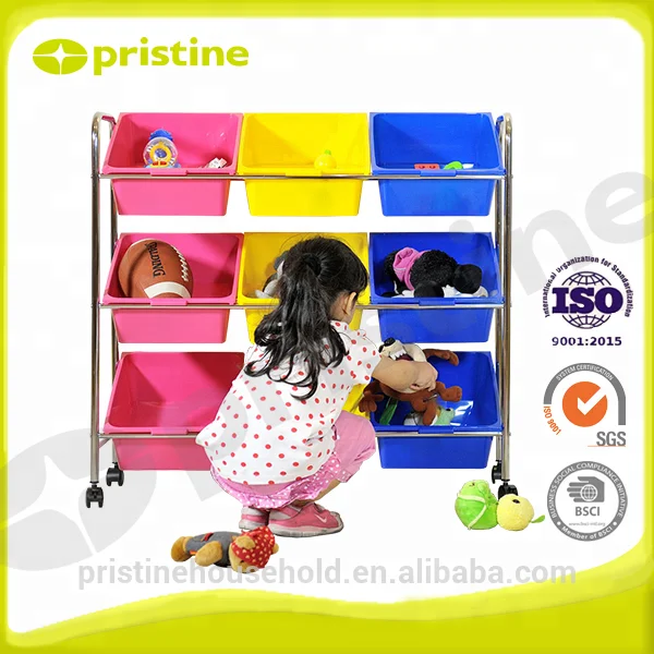 Shopee OEM home Organizer Taiwan household storage manufacturer Housewares trolley cart 9 PP plastic bins toy organizer