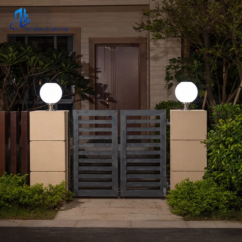 350MM round plastic solar fence post lights main gate pillar light villa garden park bollard top ball lamp lighting landscape