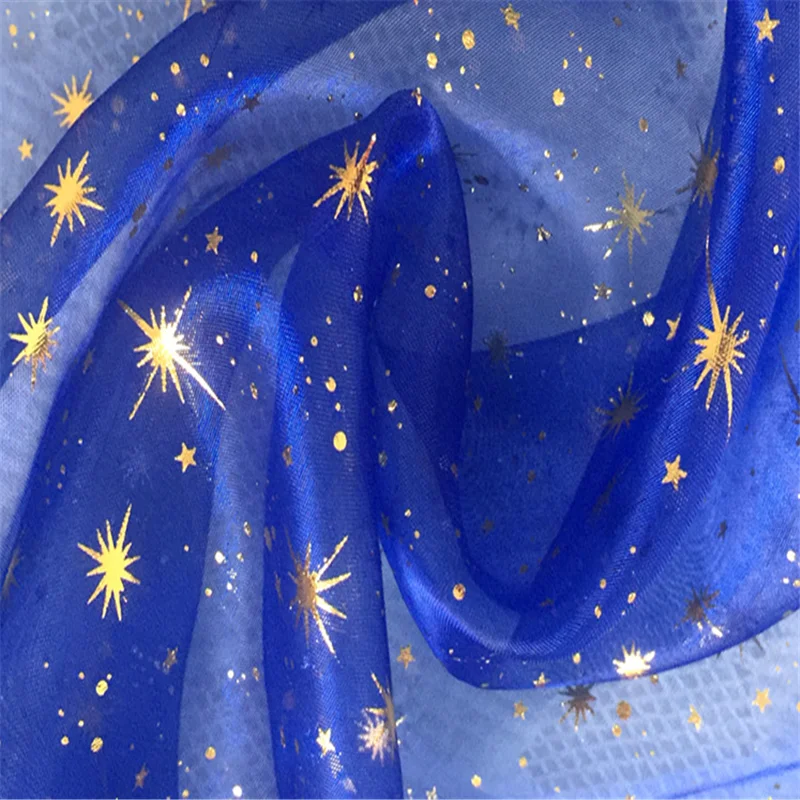 Good quality bright silk glass gold foil stamping organza fabric