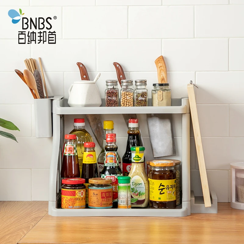 new household plastic kitchen spice dish rack storage shelf With hook  hanging basket