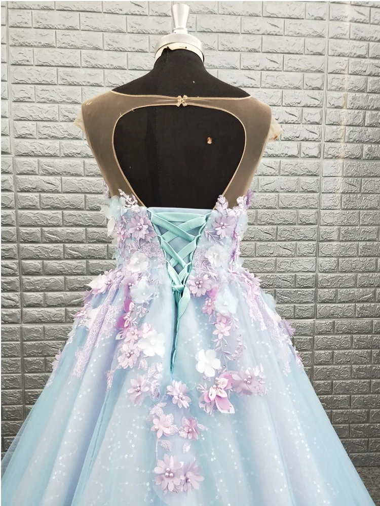 Womens Beautiful 3D Flowers Evening Gowns Elegant Long Evening Dress Special Occasions Prom Dresses 2019