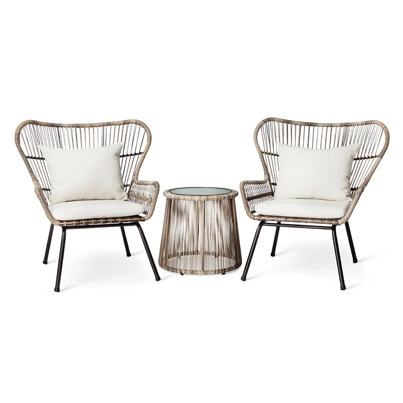 
Patio modern round rattan wicker handmade woven sofa chair metal legs for table 