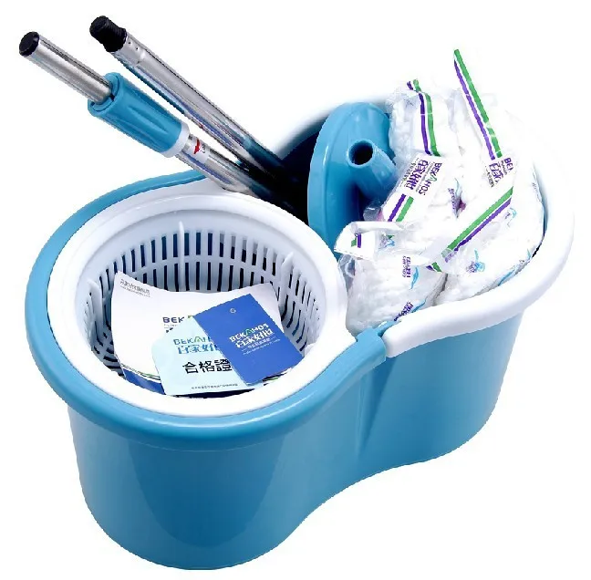 
Hand Press Spin pole Mop with 360 Rotating Pole Bucket 2 Microfiber Heads housekeeper dust mop for car floor 