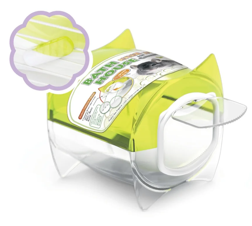 
Pet ProdUct Plastic Green And Transparent Box Chinchilla Bathing House For Sale 