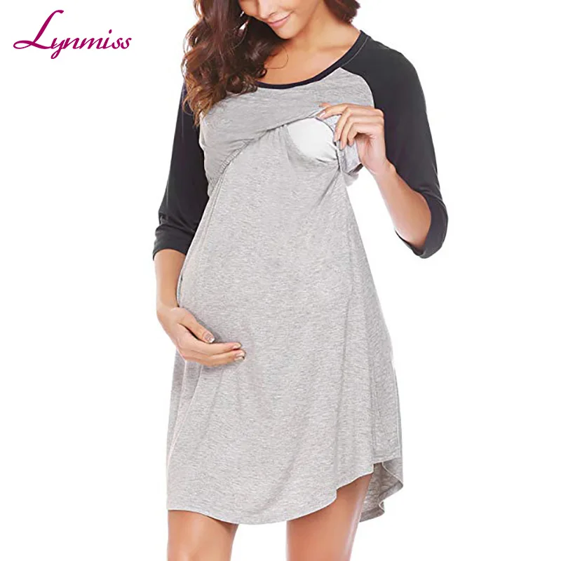 Lynmiss Wholesale Custom logo best green home cotton night sleep maternity clothing dress maternity wear
