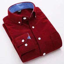 2015 Corduroy Men Shirts Vintage British pure color stripe leisure men’s clothing Long Sleeve men shirt for Autumn Winter