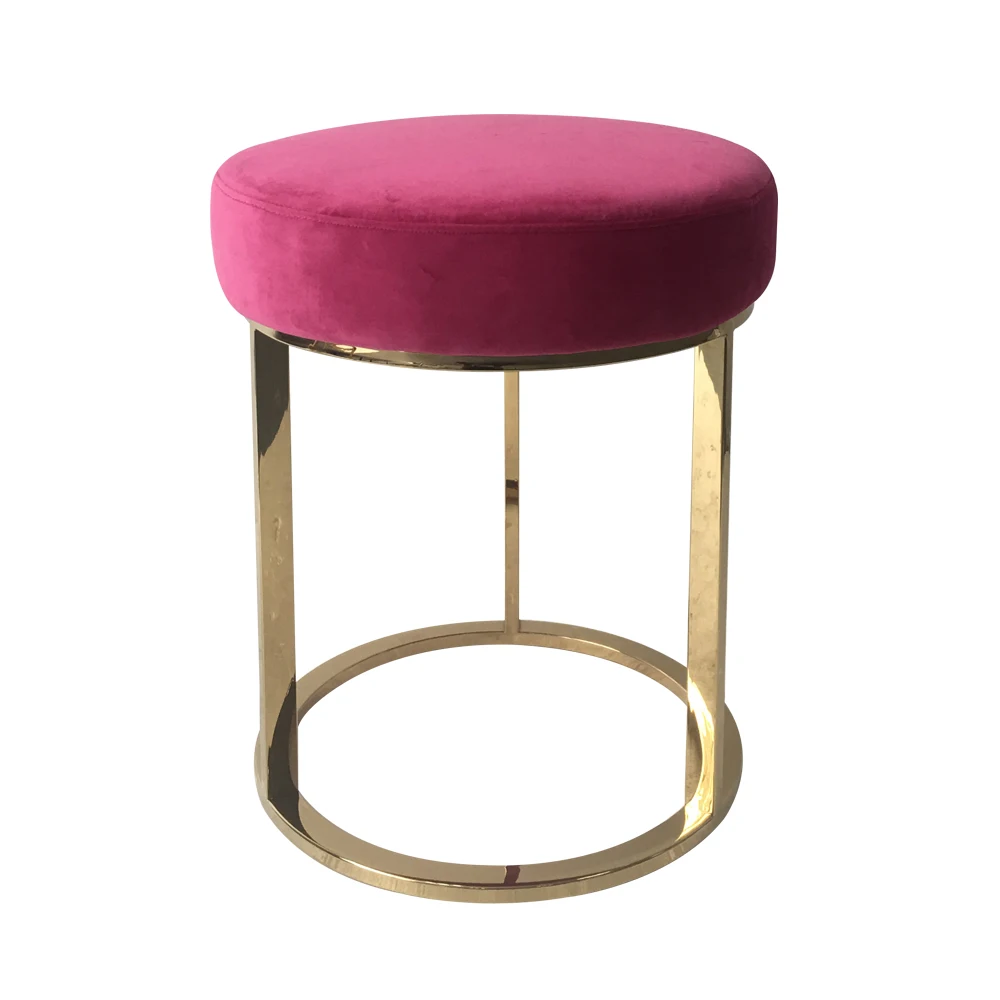 Brass base round velvet ottoman pouf