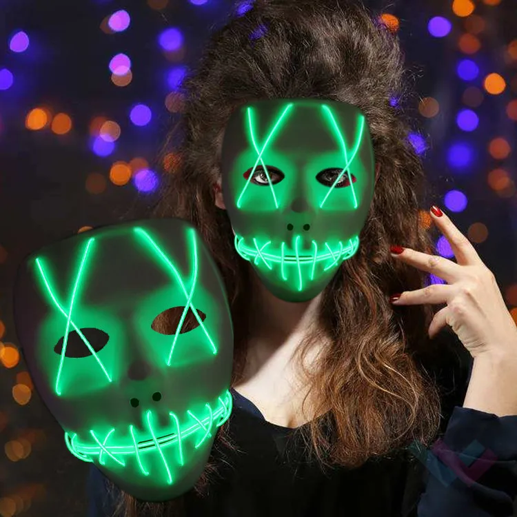 Halloween Mask Cosplay LED Glow Scary EL Wire Light Up Grin Masks for Festival Parties Costume