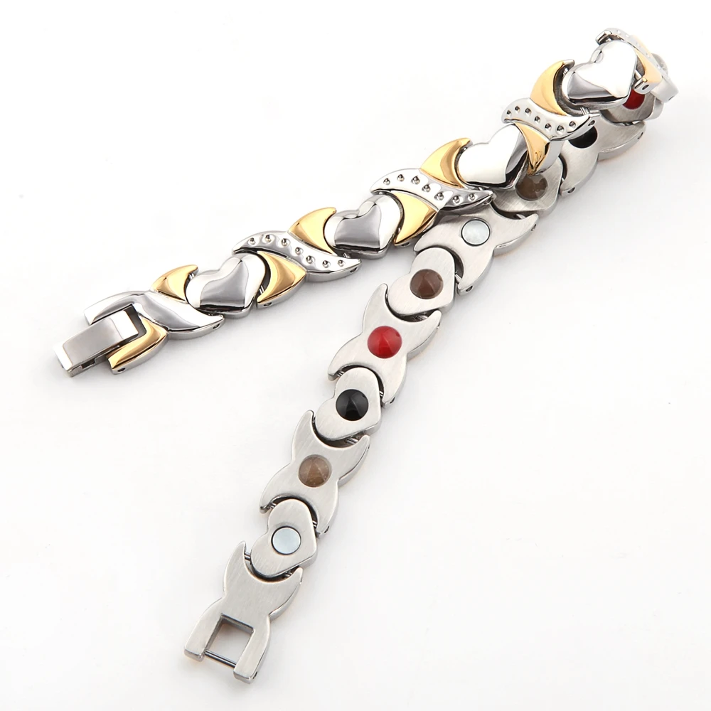 Magnetic stainless jewelry heart amega bio pure energy blood pressure women magnetic bracelet