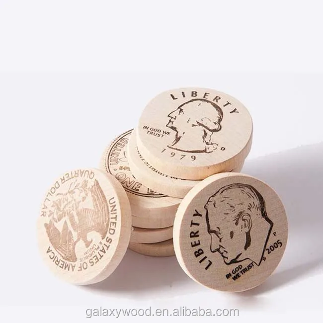 25mm wholesale custom printing Lasering wood coin round pieces for games