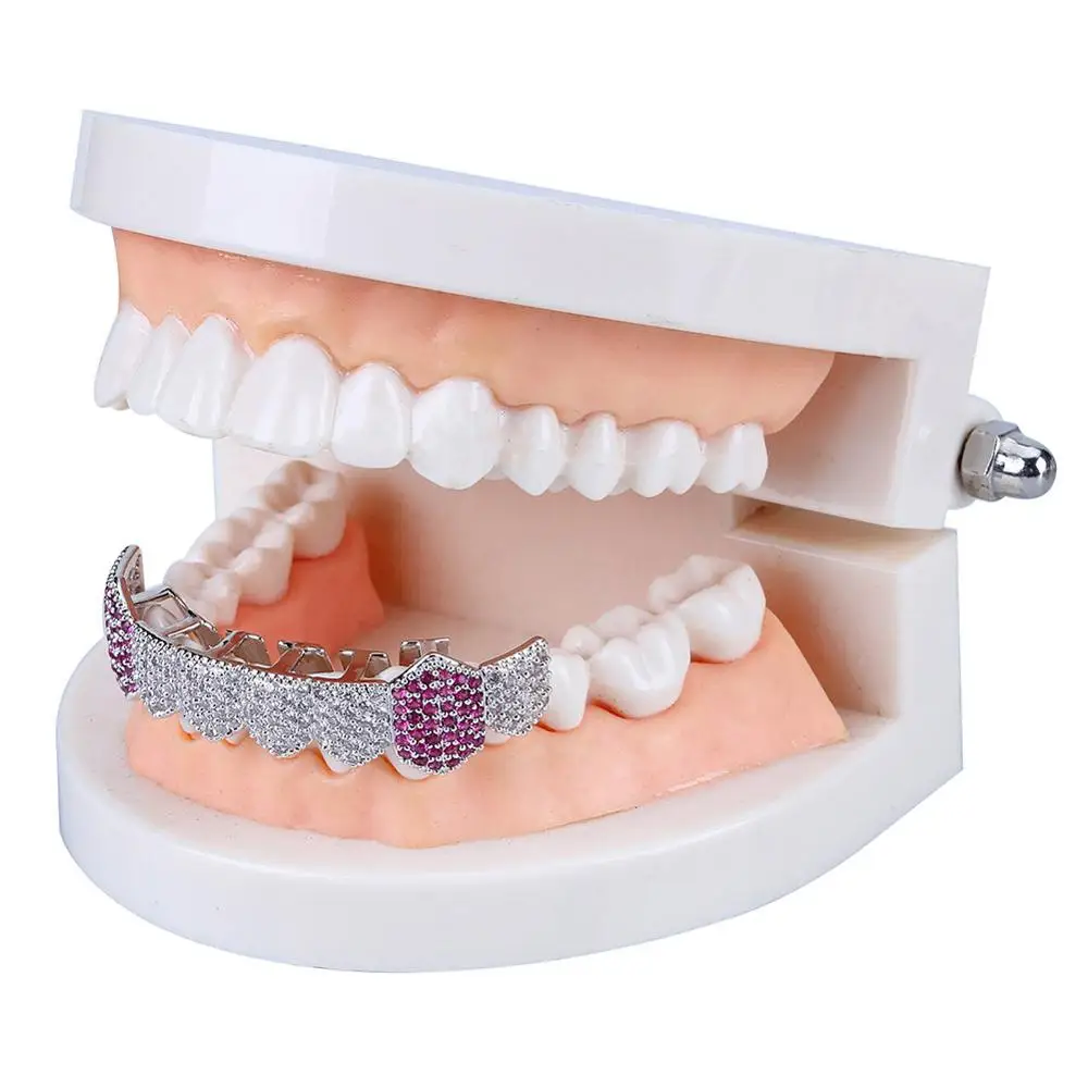 Hiphop Body Jewelry Copper Micro Pave AAA Diamond CZ Grills Vampire Fangs Colorful CZ Bottom Teeth Grillz