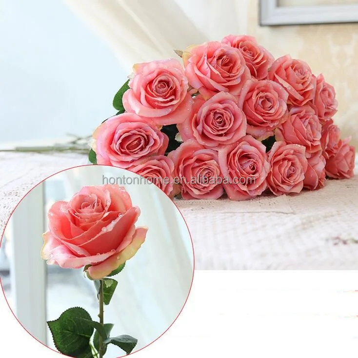 Water drop Rose Silk Craft Flowers artificial  Flowers For Wedding home Decoration 8 Color Cheap Sale HR019