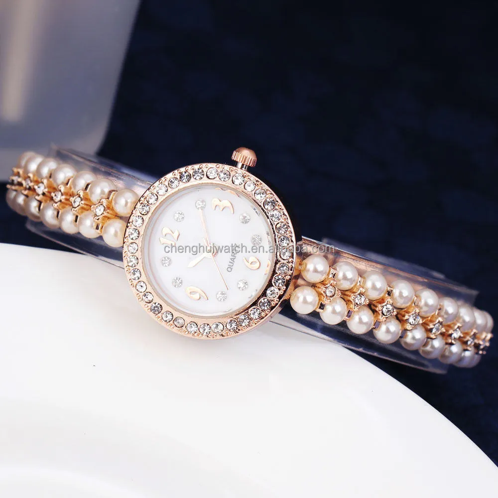 Womens rose gold watches, Pearl crystal bracelet bangle round , Square dial wrist ladies gold watch