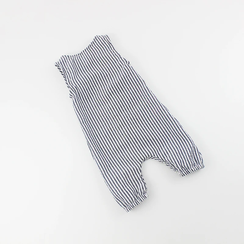 
baby jumpsuit seersucker cotton sleeveless striped toddler boys overalls summer rompers 
