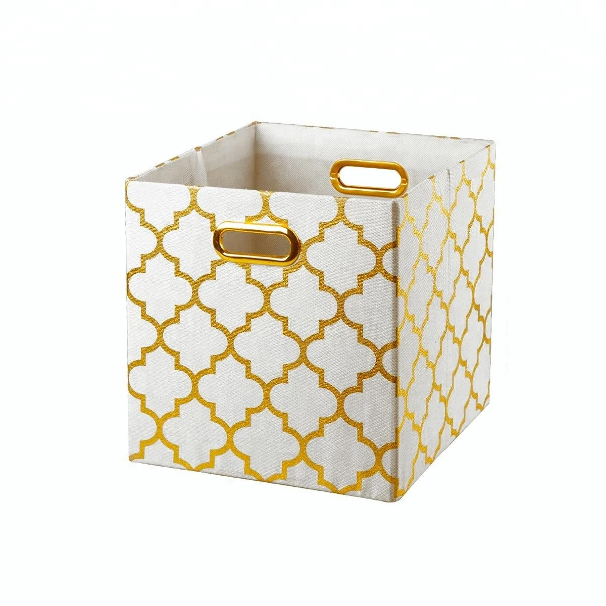 KUYUR Collapsible Storage Cubes Bin Boxes Containers Drawers Organizer Baskets with Metal 12 Foldable Handmade Portable White