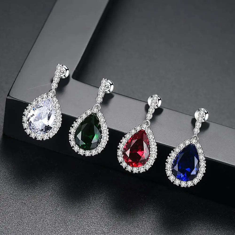 LUOTEEMI Brand Wholesale Luxury Rhodium Plated 3A Cubic Zirconia Tiny Clear CZ Women Wedding Bridal Earrings Waterdrop