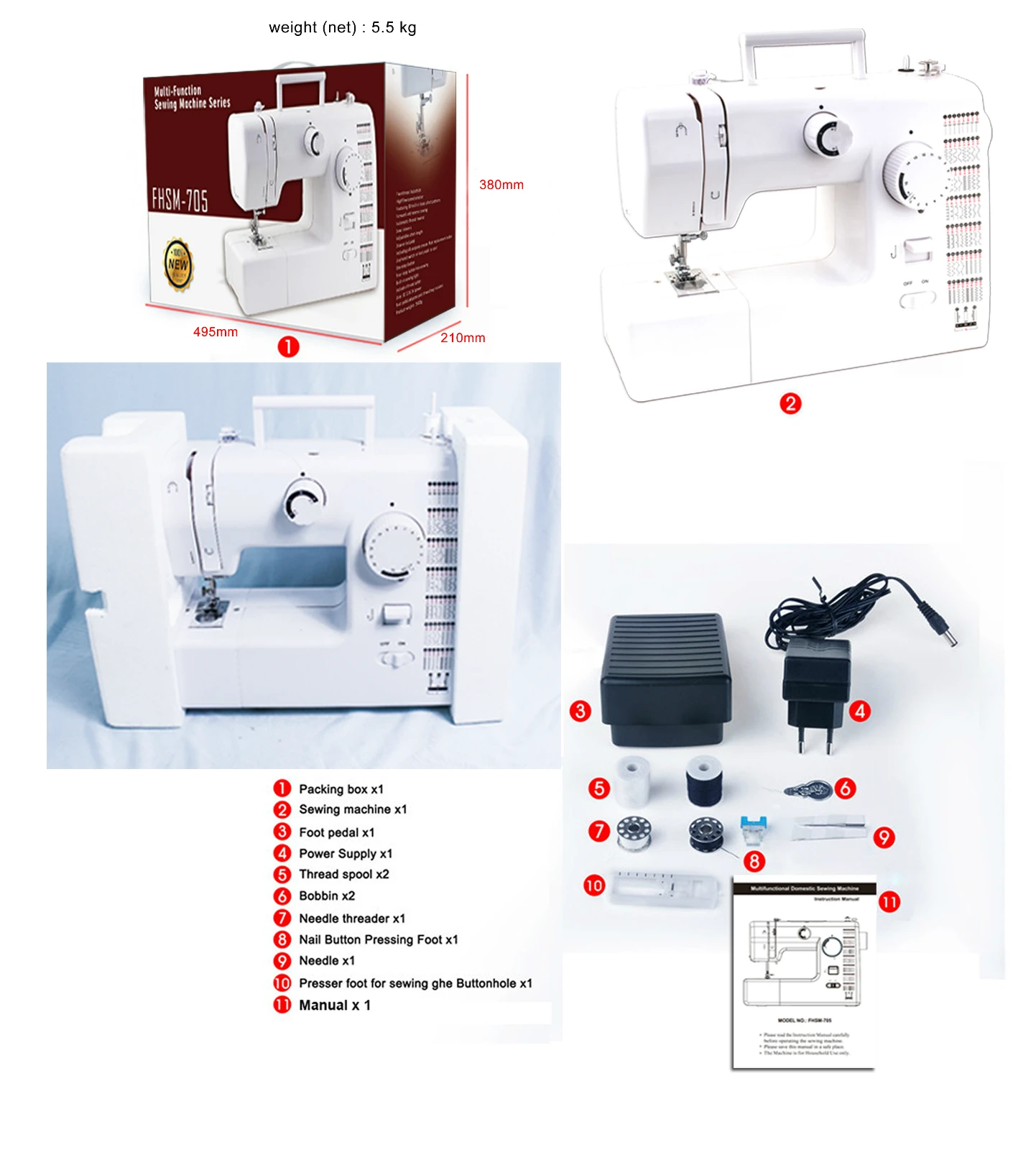 FHSM-705 Feature rich China multifunctional electric sewing machine with buttonhole sewing speed pedal