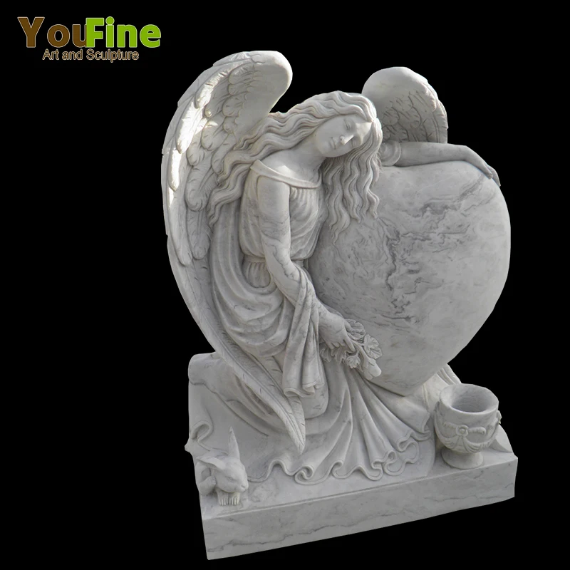 White Marble Monument Headstone with Angel Wings