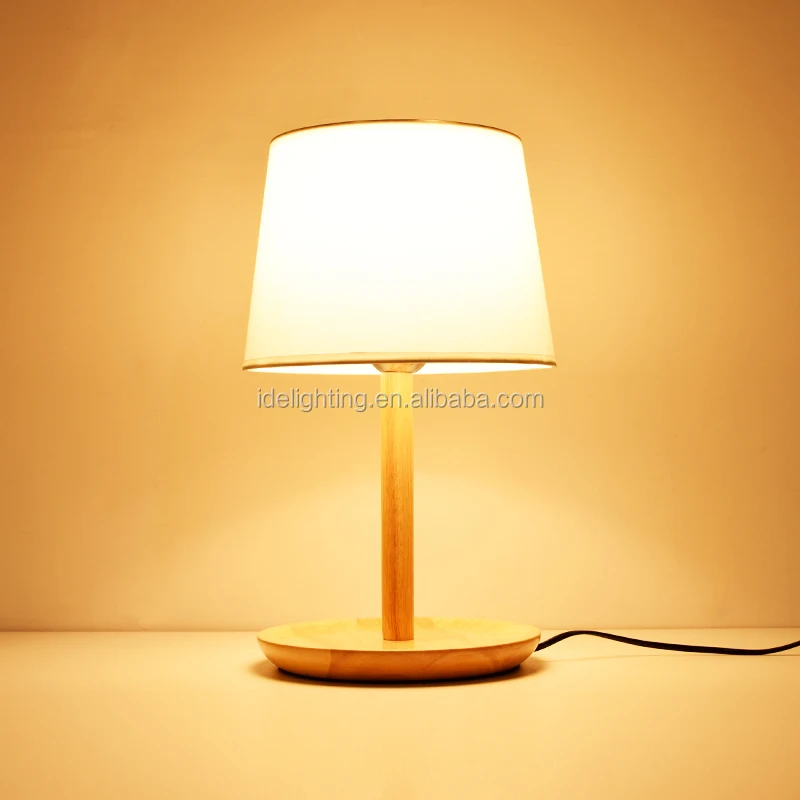 Factory direct sale high quality night lighting bedroom bed side wooden round base table lamp