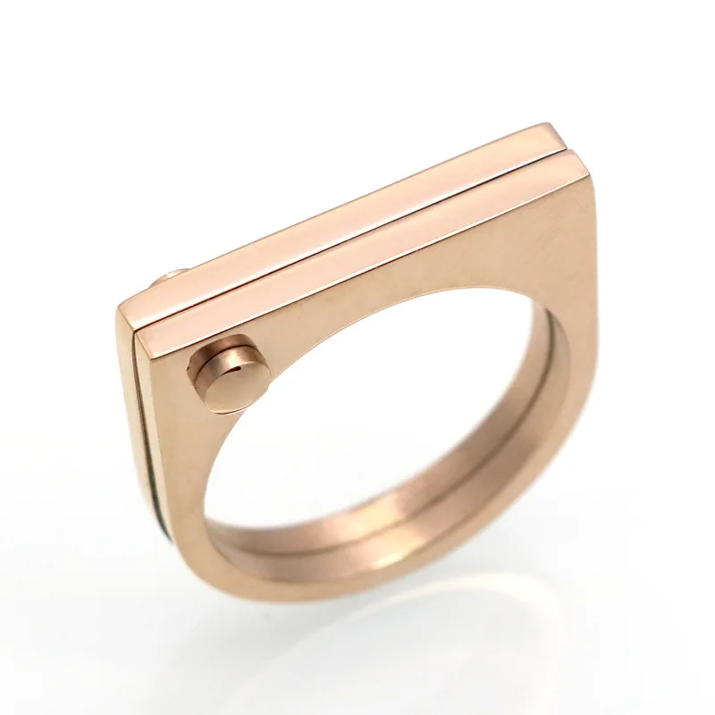 Fashion Flat Shackle  Punk Screw Finger Rose Gold Color Rings For Women Titanium Steel Ring Jewelry Wholesale
