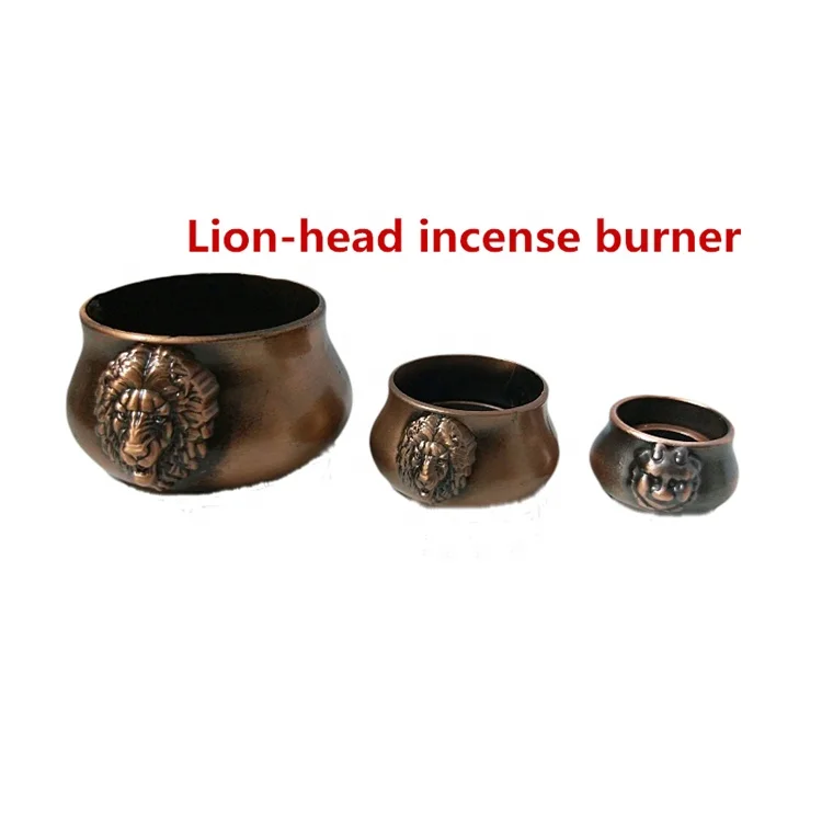 Antique copper carving Lion head incense burner stove meatal animal censer crafts