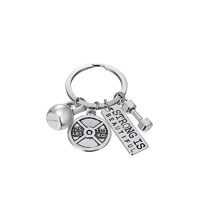 Custom Engraved Gym Charm Fitness Weightlifting Dumbbell Kettlebell Keychain
