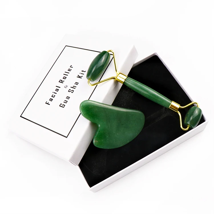 OEM Best Quality Anti Aging Face Massager Natural Jade Roller And guasha Set With box Facial Gemstone Roller
