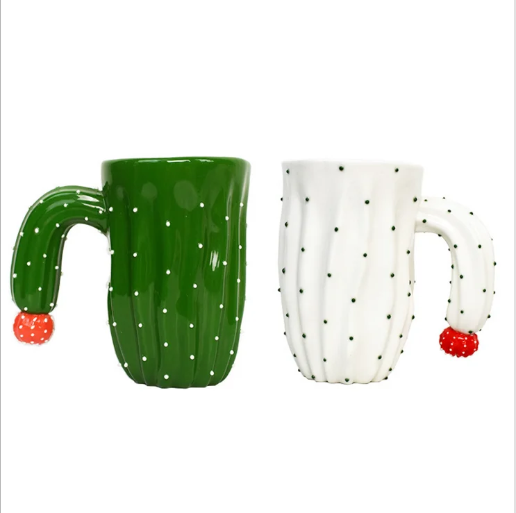 Hot Selling Novelty Ceramic Handcrafted Cactus Tea Cup Ceramic Travel Mugs Wholesale